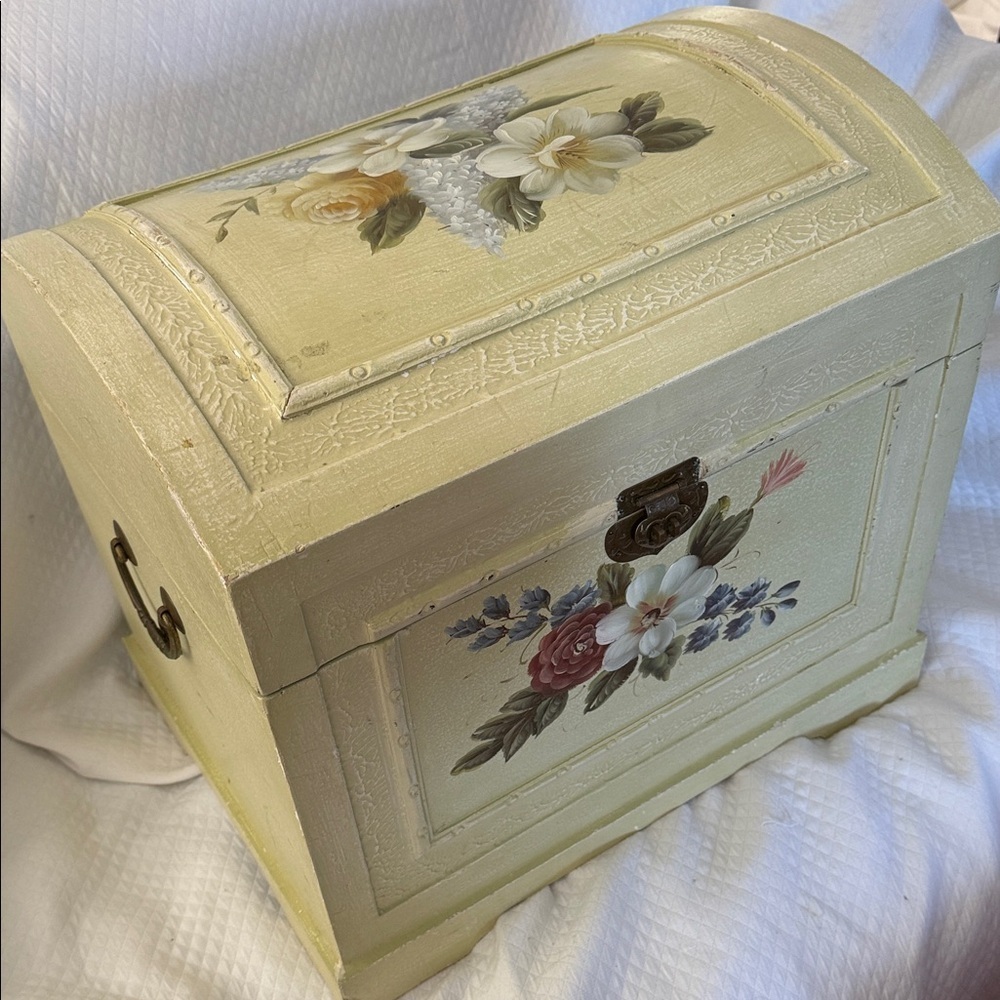 Hand Painted Floral Storage Chest Large 17.5x12.5x15 inches